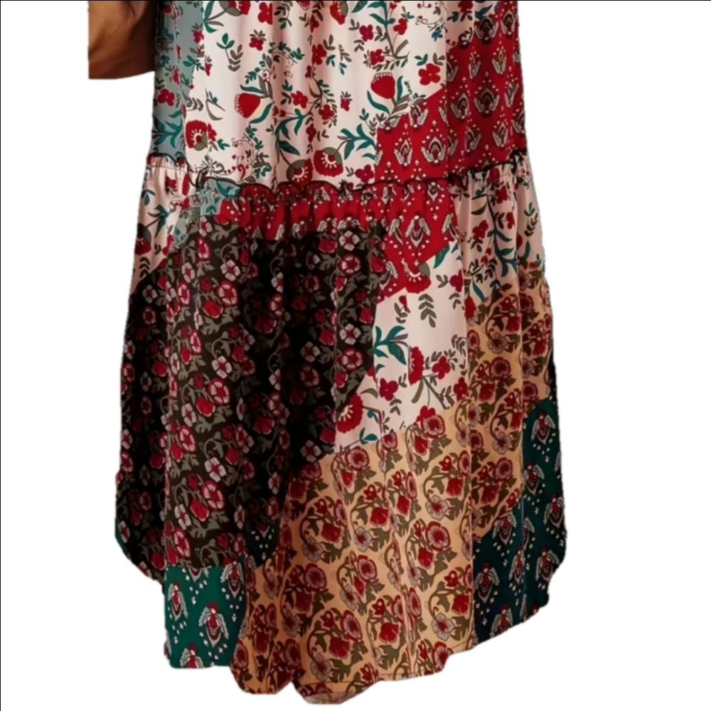 Skirt Maxi Patchwork Print Bohemian Long Pockets Skirts elastic Drawstring waist - Picture 5 of 7